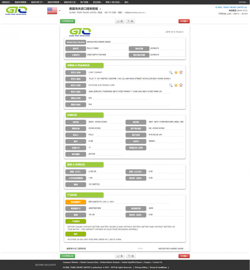 Soporte de batería Importar datos de USA