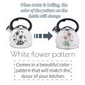 Patrón de flores blancas hervidor de té de acero inoxidable