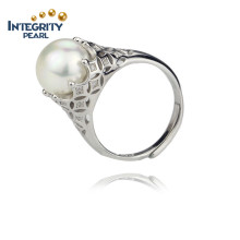 High Quality AAA 11mm 925 Sterling Silver Button Pearl Ring