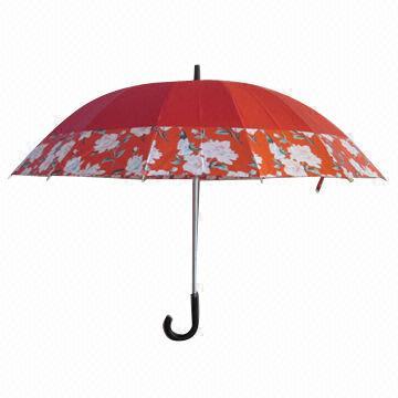 Golf Umbrella with Beautiful Flower Printing and Leather Covered Handle
