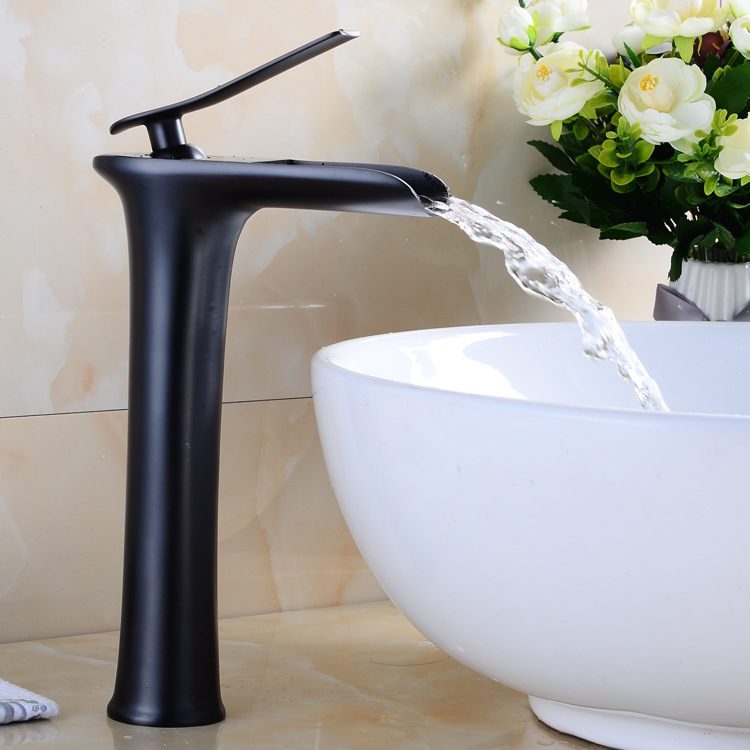 A0031-F2W Sanitary Single Hole Brass Bathroom Vanity Wash Basin Sink Mixer Black Waterfall Faucet