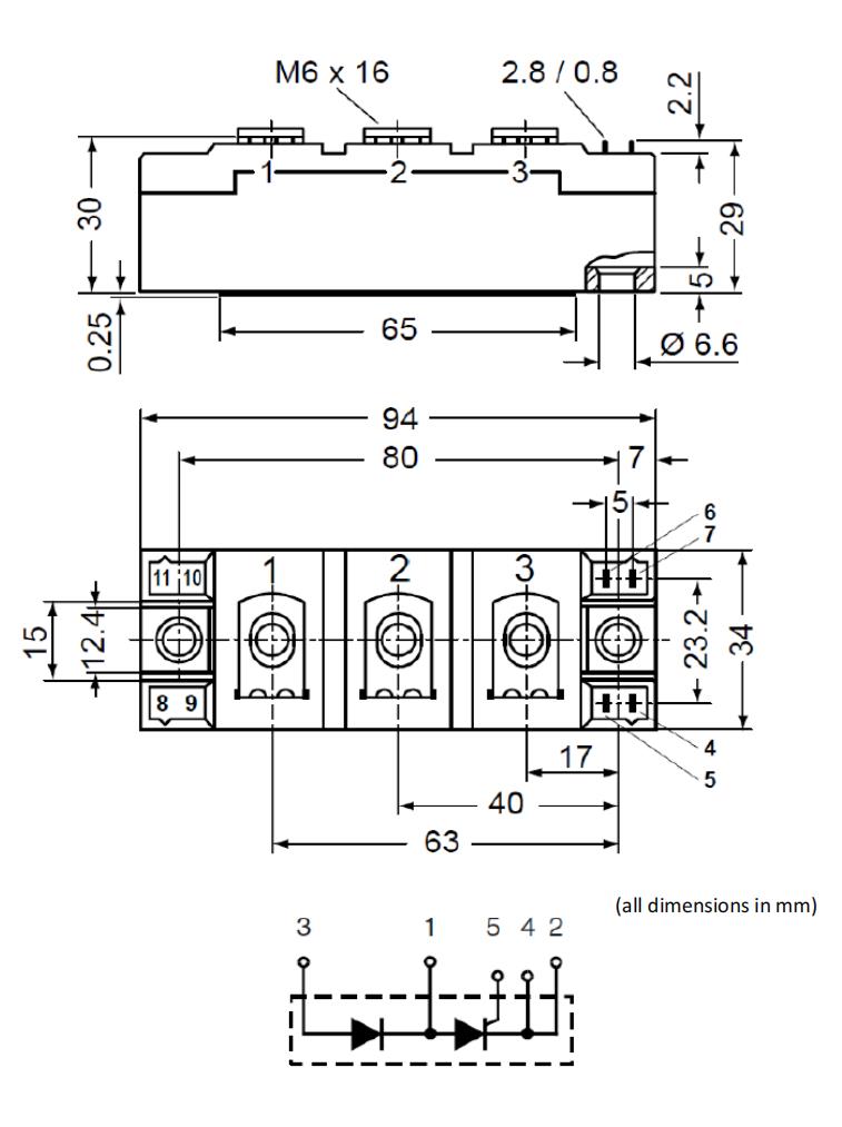 High reliability MFC200 1600V thyristor diode module