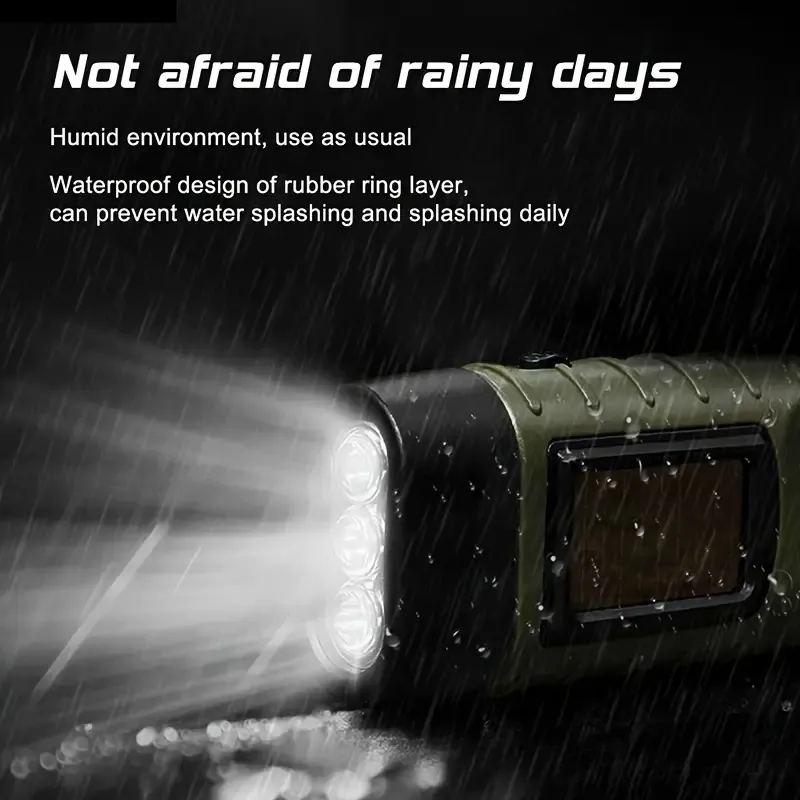 Solar Powered Emergency Flashlight with Hand Crank Charging Lamp
