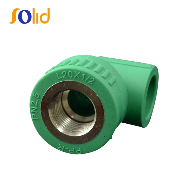 Plastic plumbing materials green ppr pipe 90-degree female elbow(Copper Thread)