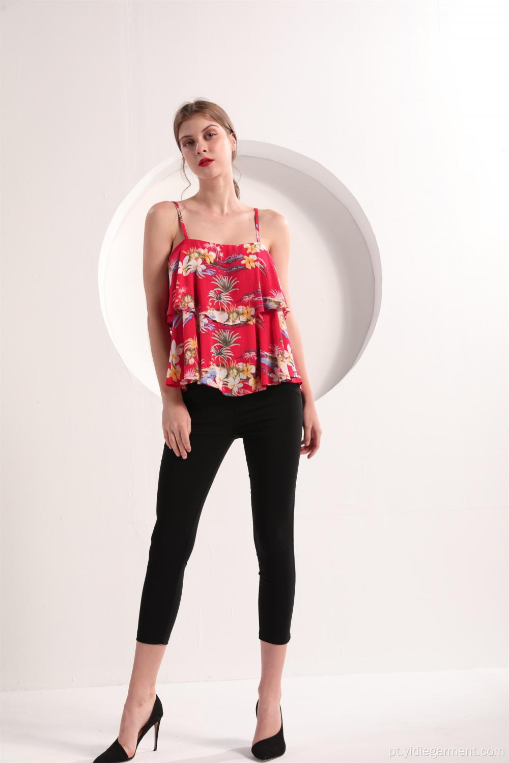 Top floral vermelho de Cami para mulher