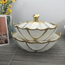 Durable Gold Pattern Nordic Binaural Ceramic Soup Casserole Pot