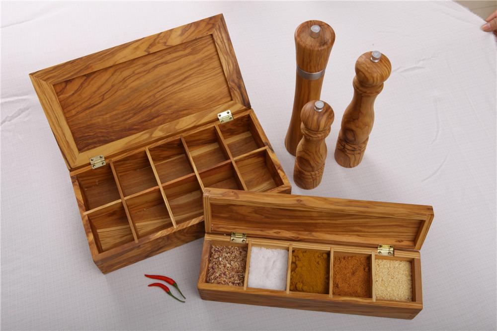 Olive Wood Salt And Soice Box