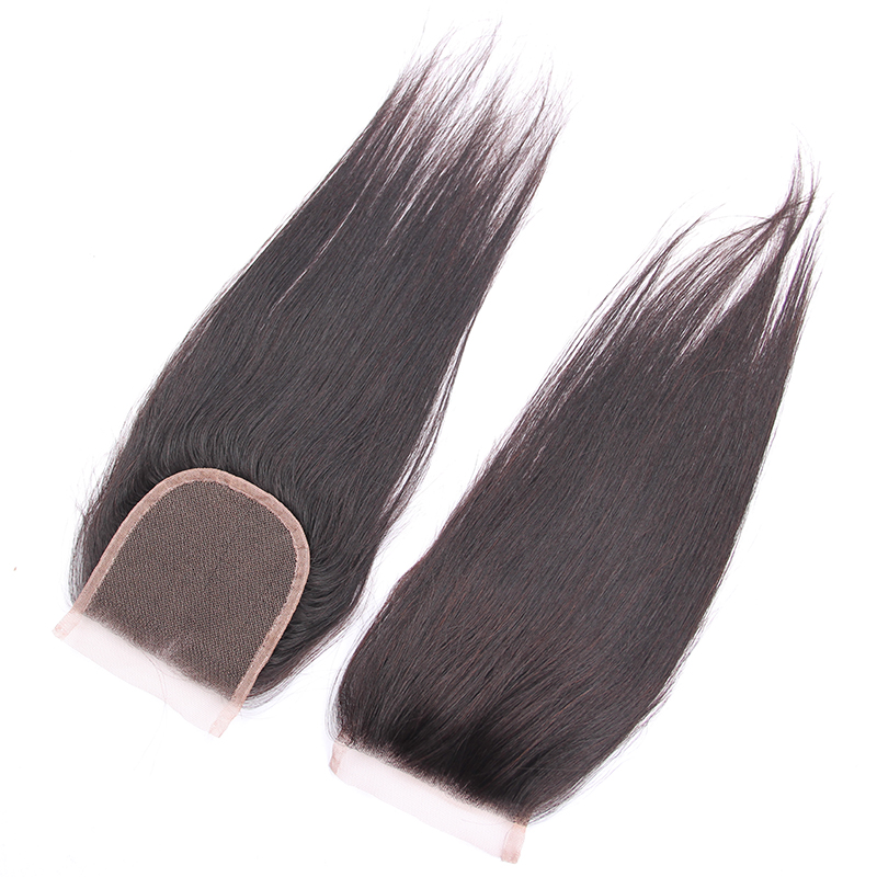 Unprocessed Dark Brown Silk Top Skin Lace Closure Double Drawn Straight Human Hair