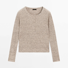 Women's linen blended button neck knitted sweater