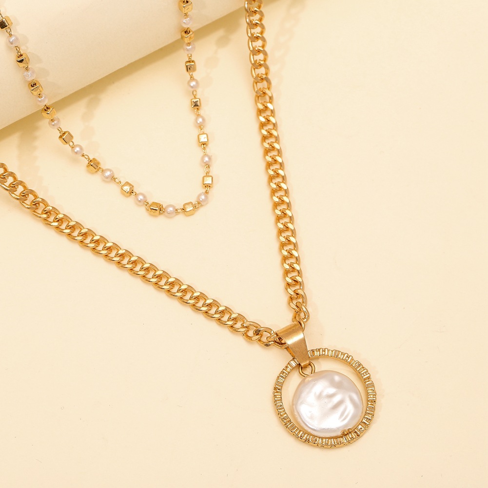 Luxury baroque irregular pearl pendant necklace double clavicle chain women  accessories alloy jewelry wholesale