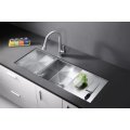 Square Double Bowl Kitchen Sink with Drainboard