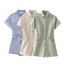 2024 Summer Women's Retro Denim Jumpsuit Shorts