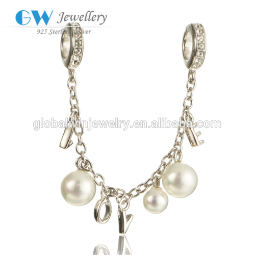 925 Sterling Silver Beads Chains Pure Nature Pearl Dangle Chains Latest Design European Bracelets Safety Chains