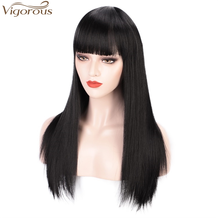 Vigorous 22 inches Cheap Long Straight Black Hair Wig Synthetic Wigs for Black Women High Temperature Wholesale Price