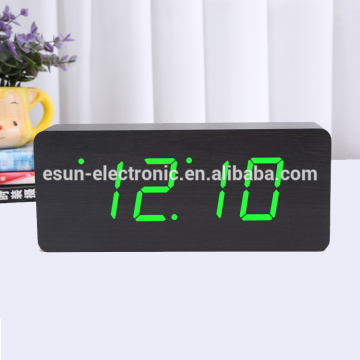 Wooden Digital Alarm Clock, Acoustic Control Clock with Time Temperature and Voice Control