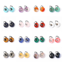 Gemstone Abacus Beads Earring Natural Stone 10MM Abacus Bead Stone Dangle Earrings with Gold Color 18MM Stainless Steel Hoop