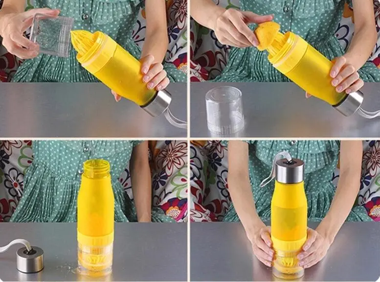 650ml Frost Colorful BPA Free Lemon H2O Plastic Fruit Infuser Water Bottle for Private Label with Rope Handle