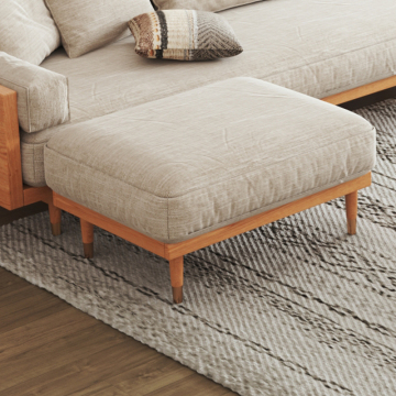 Modern Wooden Frame Fabric Couch Sectional Living Room Sofas with Ottoman Stool