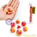 Bescon Mini Gemini Deux Tons Polyédriques RPG Dice Set 10MM, Petit Mini Jeu de rôle RPG Jeu Dice D4-D20 en Tube, Couleur de Sunglow