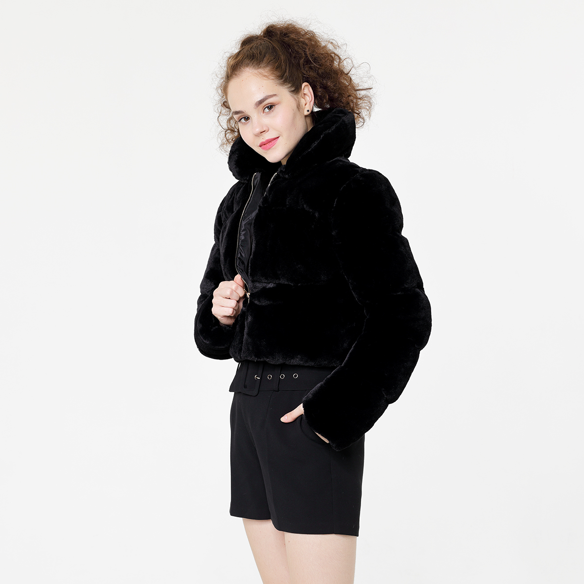 Fashion Black Casual Plush Down Padded Coat