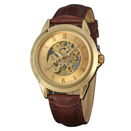 Gold Alloy Case Leather Japan Movement Watch