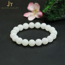High-Quality White Hetian Jade Bead Bracelets: Real Stone Round Beads Fashion Jewelry