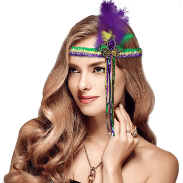 Mardi Gras Feather Hairband with Indian Sequins and Ostrich Feathers
