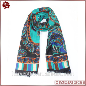 Latest Fashion Green Floral Print Cotton Scarve 2014