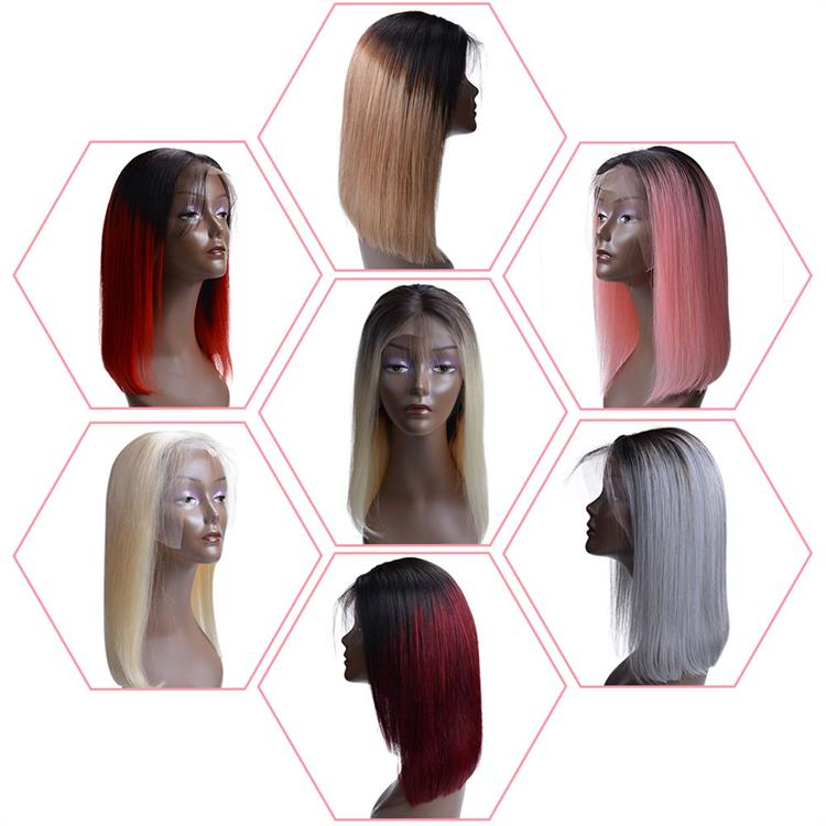 Wholesale Colourful Wig Vendors Short Bob Lace Front Ombre Colored Brazilian Human Hair Wig