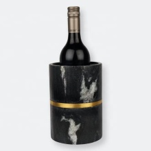 Handcrafted Black Marble Wine Chiller with Pure Brass Inlay for Wine and Champagne