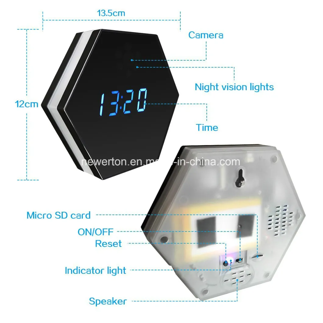 Newest Colourful 1080P WiFi Camera Clock with Video Duration Over 4 Hours WiFi Clock Camera