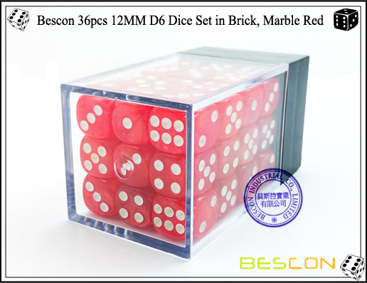 Bescon 36pcs 12MM D6 Dice Set in Brick, Marble Red-2