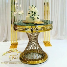 Customized Gold Metal Base Glass Top Wedding Cake Table