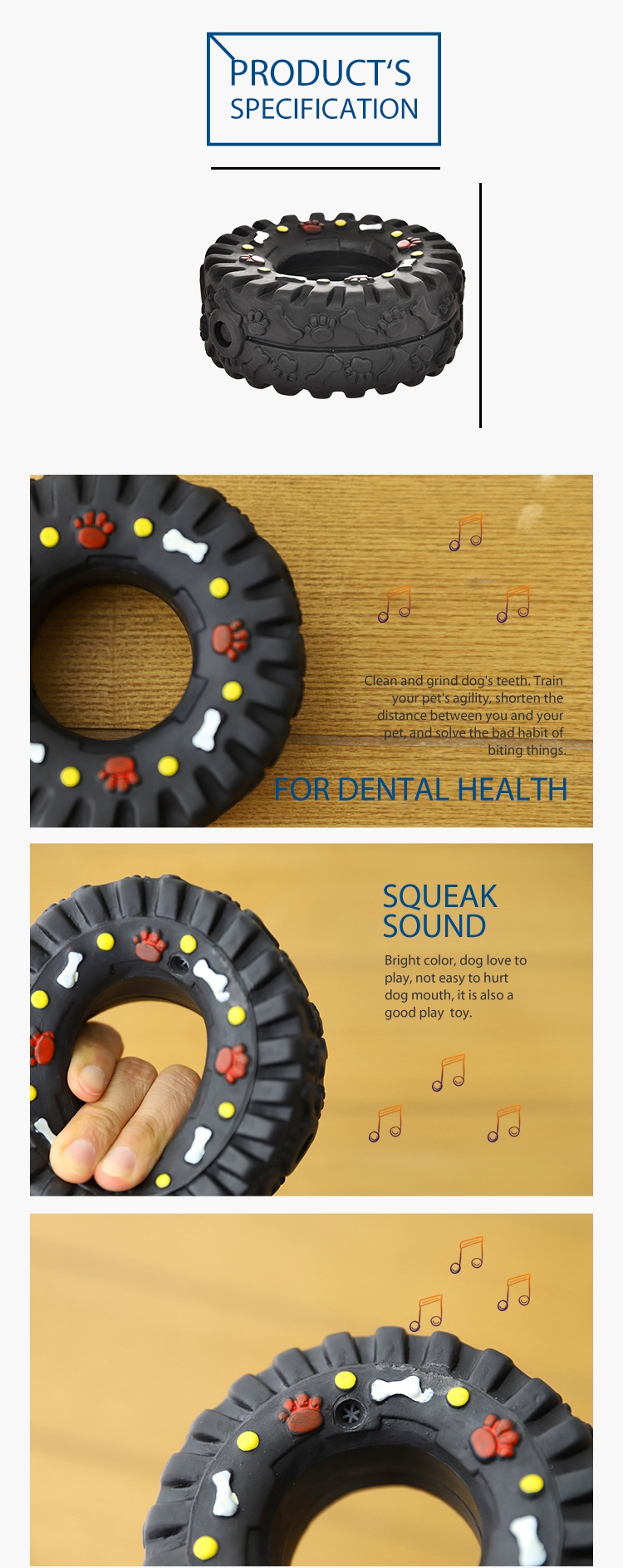 Eco-Friendly Interactive Pet Toy Black Tire Shape Squeak Sound Vinyl Dog Toy