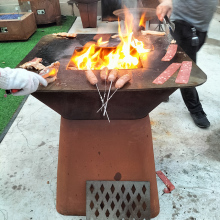 BBQ Rusty Corten Steel Fire Pits: Including Log Store and Charcoal Barbecue Grill