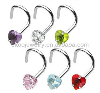 Heart CZ Prong Set Nose Rings India