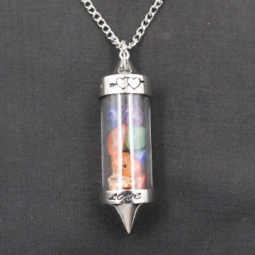 Healing Stone Chip 7 Chakra Pendulum Crystal Pendant Necklace with 80cm Chain Wish Bottle Necklace Dowsing Amulet