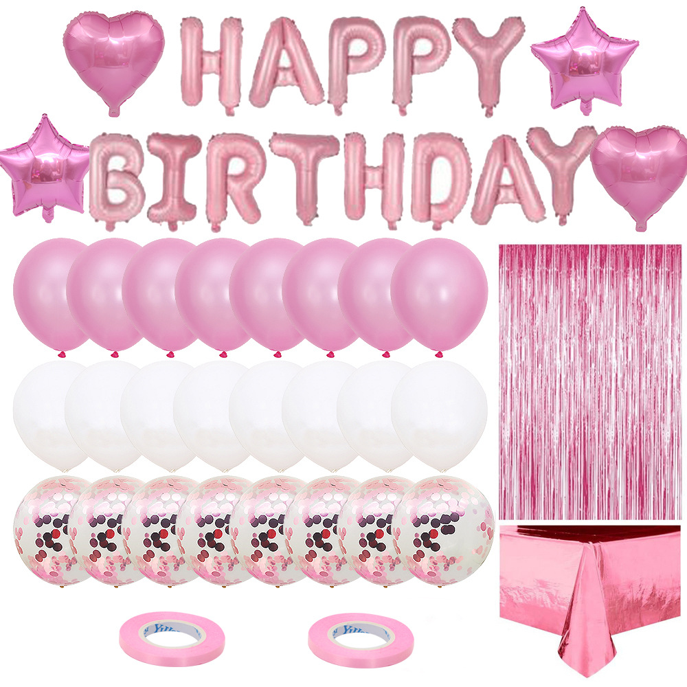 Rose Gold Birthday Party Supplies Happy Birthday Banner Star Heart Foil Balloons Birthday Party Decoration Set