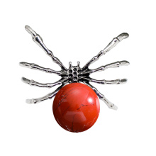 Red Jasper 16MM Ball Antique Silver Spider Pendant (47x40mm) for DIY Making Jewelry
