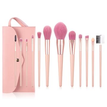 Charmants pinceaux de maquillage rose avec sac en PU