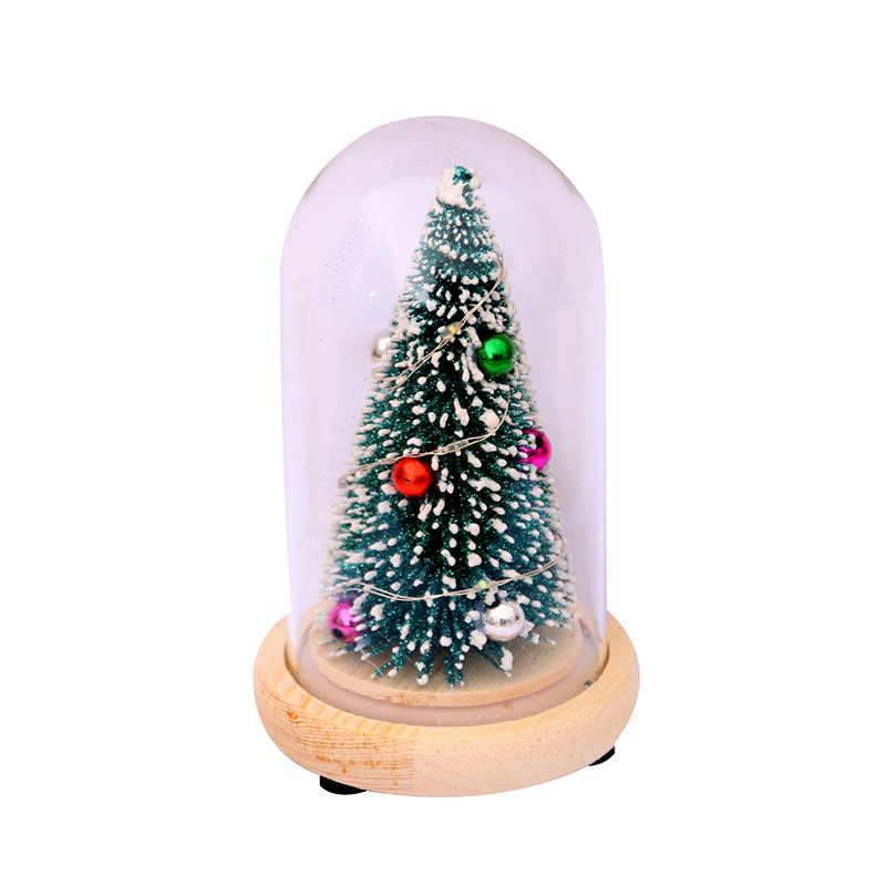 Wooden Glass Cover New Year Christmas Tree Ornaments Glowing Mini Christmas Tree Decoration adornos de navidad para casa