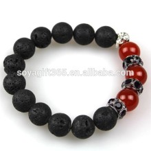 Skull Charm Lava Stone Bracelet Rhinestone Crystal Spacer Bead Red Agate Bracelet