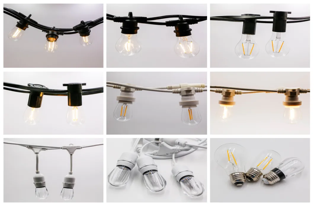 24 Sockets Male Female Connector LED String Light S14 S60 Bulbs