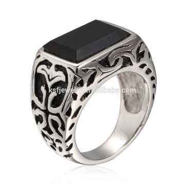 316l stainless steel vintage black onyx ring, agate stone setting ring