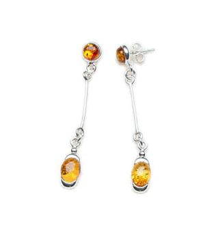 Gold amber sterling silver drop earring