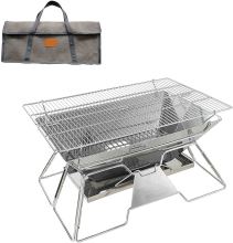 Portable Outdoor Stainless Steel Camping Fire Pit - 20x13-inch with Carrying Bag and Foldable Design for Wood Burning and Charcoal Grilling
