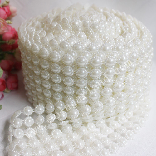 Rotolo di avvolgimento posteriore piatto con nastro in rete di perle di fiori da 12 mm in plastica ABS 8 righe