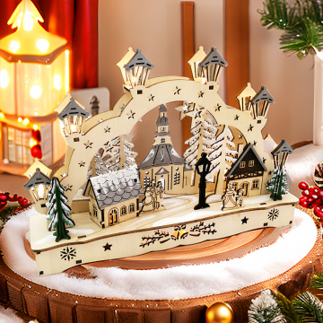 Christmas House Village With Wooden Laser Cut Christmas Scene And Light Up Arch Bridge For Christmas Gift