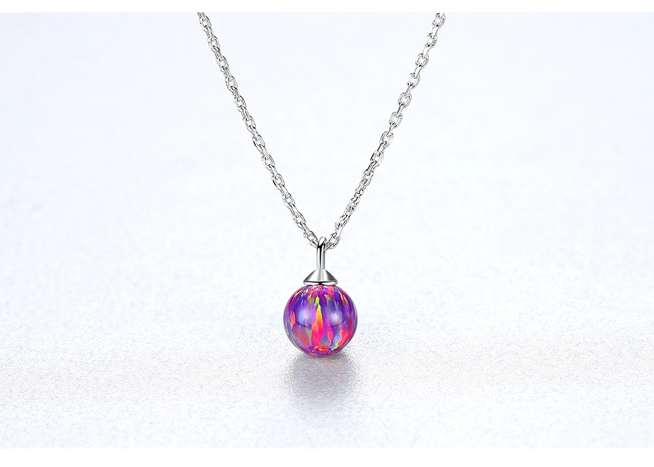 Lovely 925 Sterling Silver Ball Opal Pendant Necklace