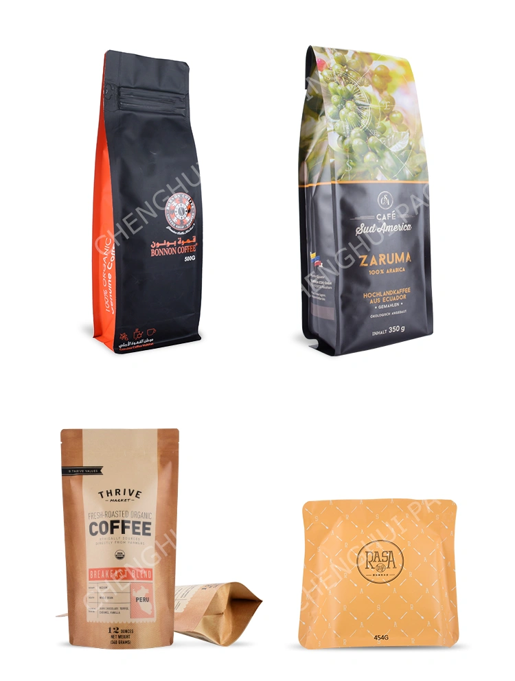 Customize Design Logo Colorful Printed Glossy Matte 500g 1kg Coffee Packaging Zipper Square Bottom Side Gusset Bag Flat Bottom Bag